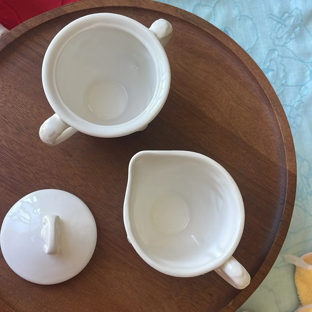 Rare Vintage White Cherub Sugar Bowl and Creamer Set